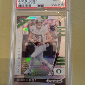 Panini Silver Prizm Justin Herbert Football Card — Green & Silver Accents